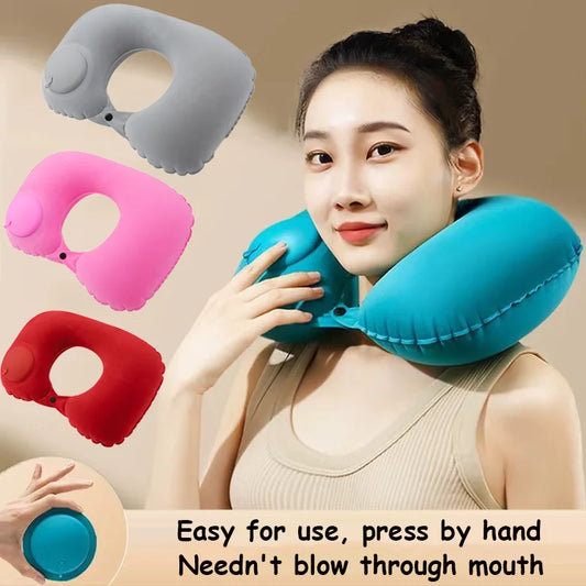 Inflatable Travel Neck Pillow for Airplanes, Cars & Trains