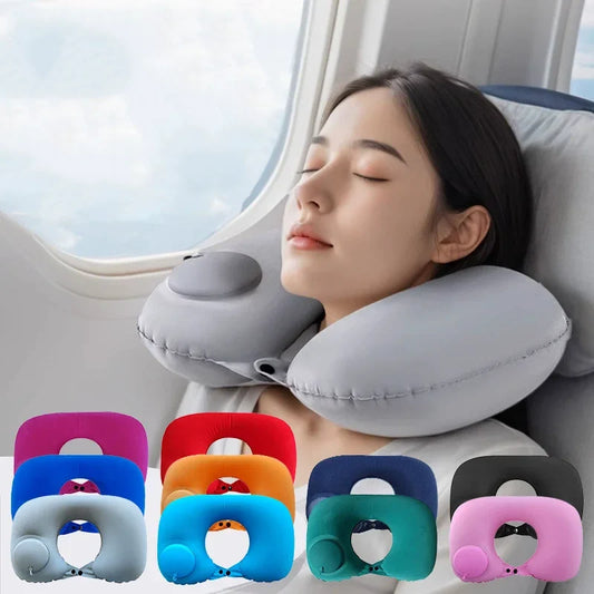 Inflatable Travel Neck Pillow for Airplanes, Cars & Trains