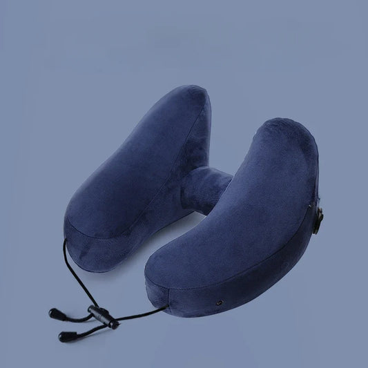Hooded Inflatable Travel Neck Pillow for Airplanes & Road Trips